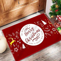 2pcs Christmas Pattern Area Mat Non-slip Kitchen Rug Waterproof Home Decoration