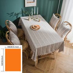 Polyester Tablecloth Khaki Tassel Table Cover American Rustic Fabric