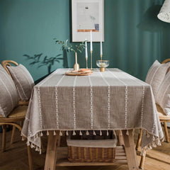 Polyester Tablecloth Khaki Tassel Table Cover American Rustic Fabric