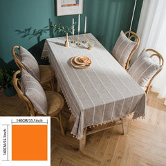 Polyester Tablecloth Khaki Tassel Table Cover American Rustic Fabric