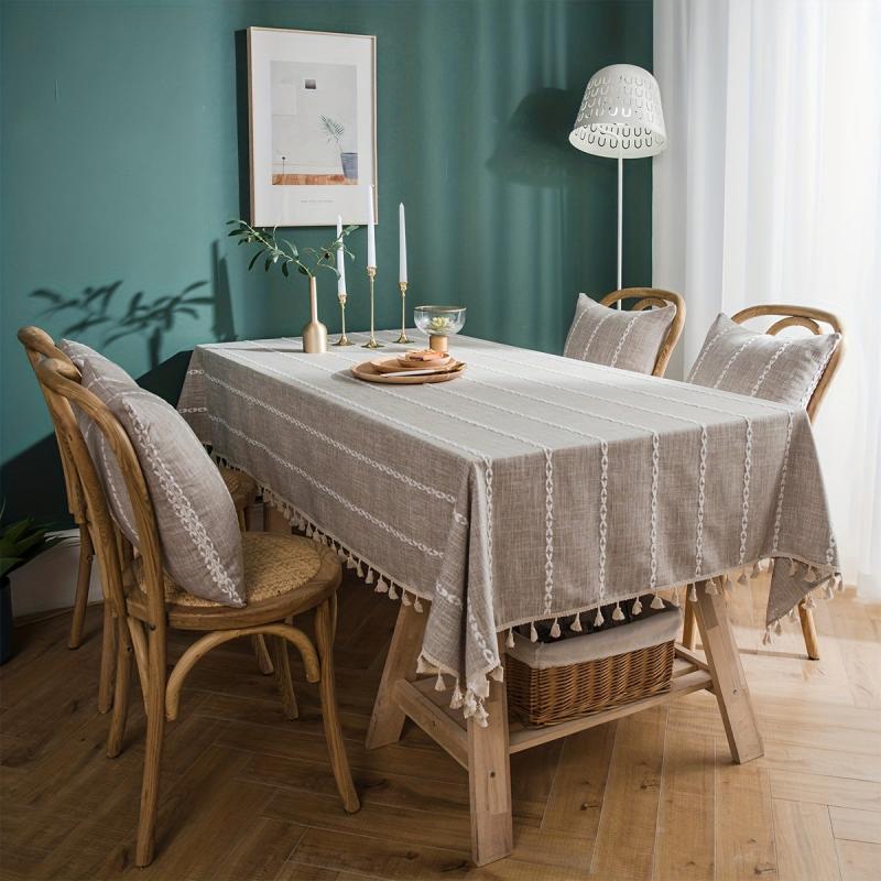 Polyester Tablecloth Khaki Tassel Table Cover American Rustic Fabric