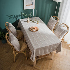 Polyester Tablecloth Khaki Tassel Table Cover American Rustic Fabric
