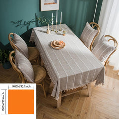 Polyester Tablecloth Khaki Tassel Table Cover American Rustic Fabric