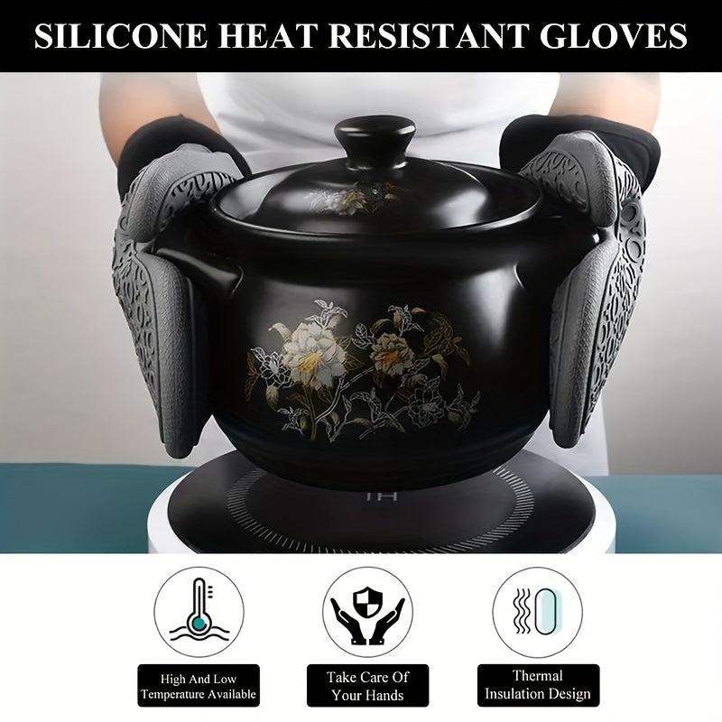 4 Silicone Oven Mitts & Pot Holders Sets Heat Resistant Gloves & Hot Pads