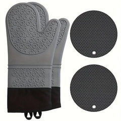4 Silicone Oven Mitts & Pot Holders Sets Heat Resistant Gloves & Hot Pads