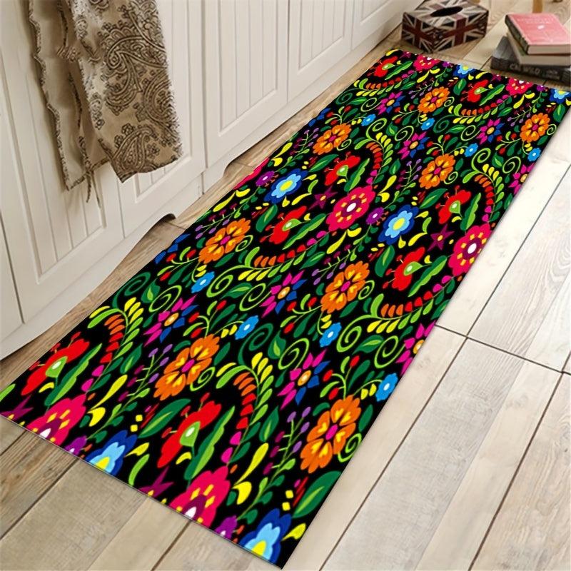 Non-slip Floral Waterproof Area Rug Machine Washable Absorbent Floor Rug