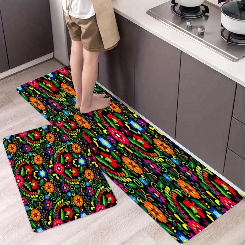 Non-slip Floral Waterproof Area Rug Machine Washable Absorbent Floor Rug