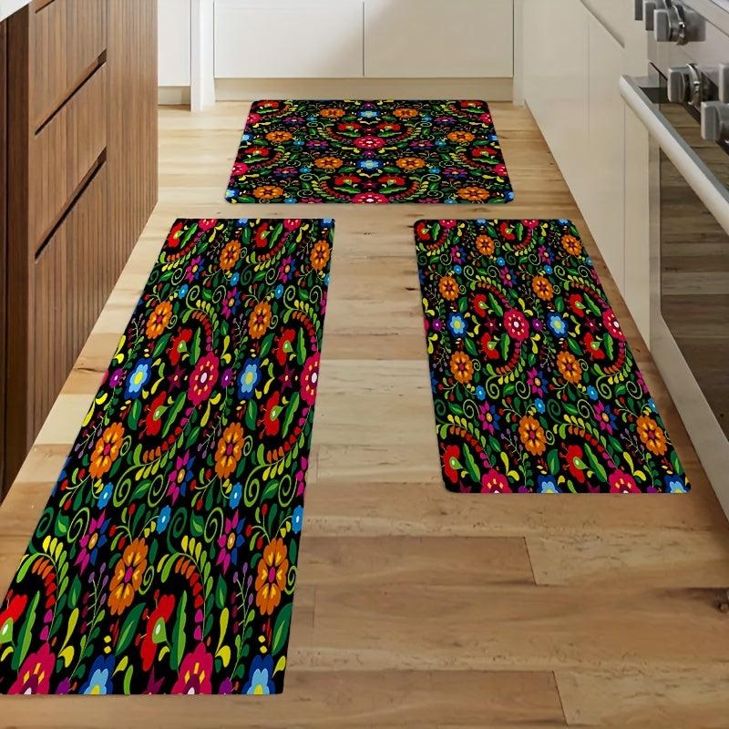 Non-slip Floral Waterproof Area Rug Machine Washable Absorbent Floor Rug
