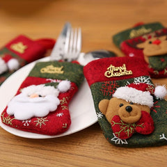 Christmas Cutlery Cover Cloth Hat Shape Tableware Storage Christmas Decor