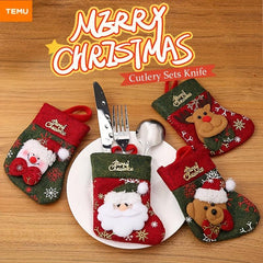 Christmas Cutlery Cover Cloth Hat Shape Tableware Storage Christmas Decor