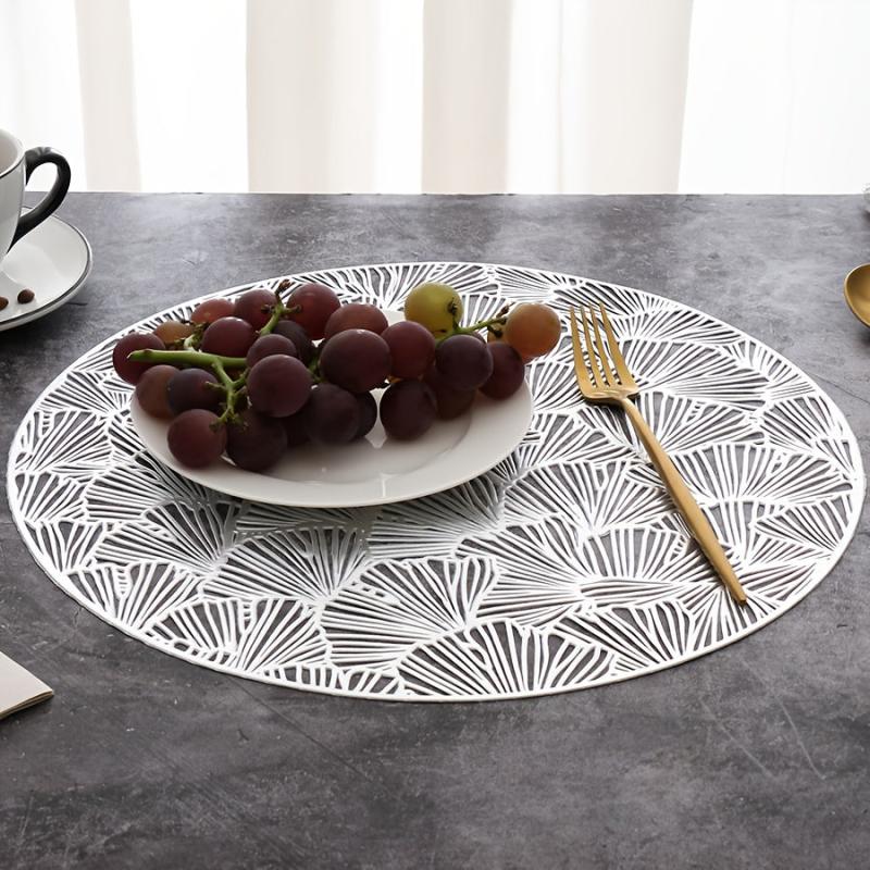 Round Bronzing Placemat Ginkgo Leaf Pattern Large Coaster