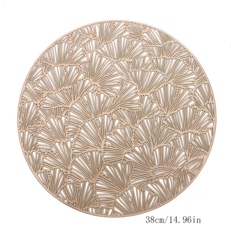Round Bronzing Placemat Ginkgo Leaf Pattern Large Coaster