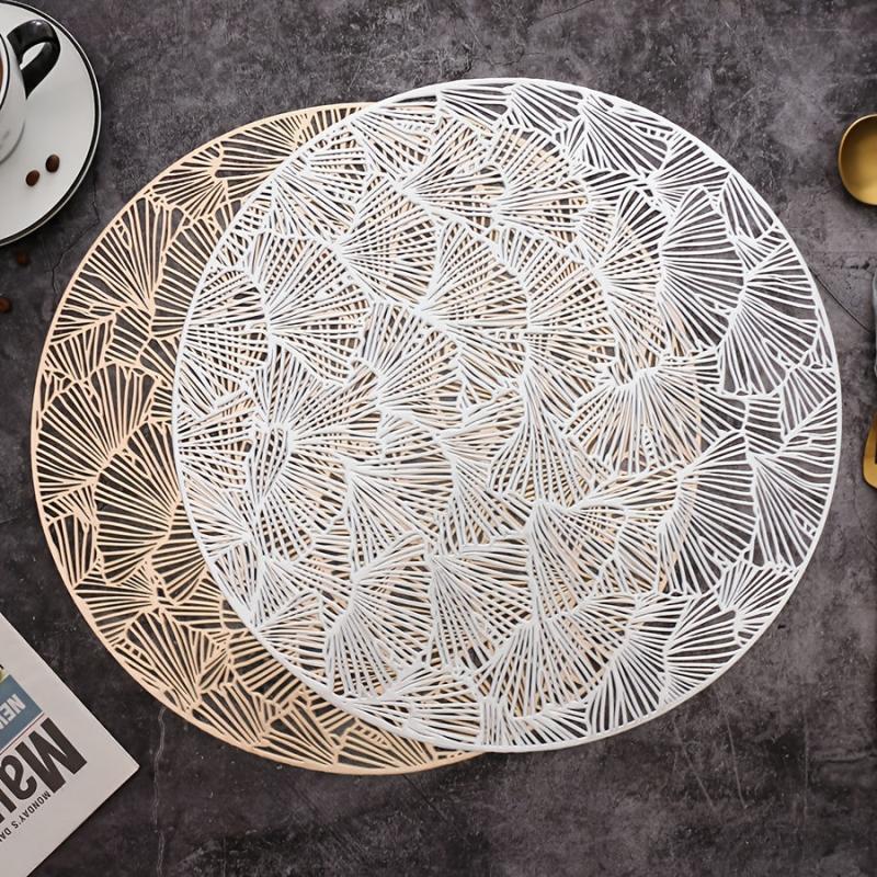 Round Bronzing Placemat Ginkgo Leaf Pattern Large Coaster