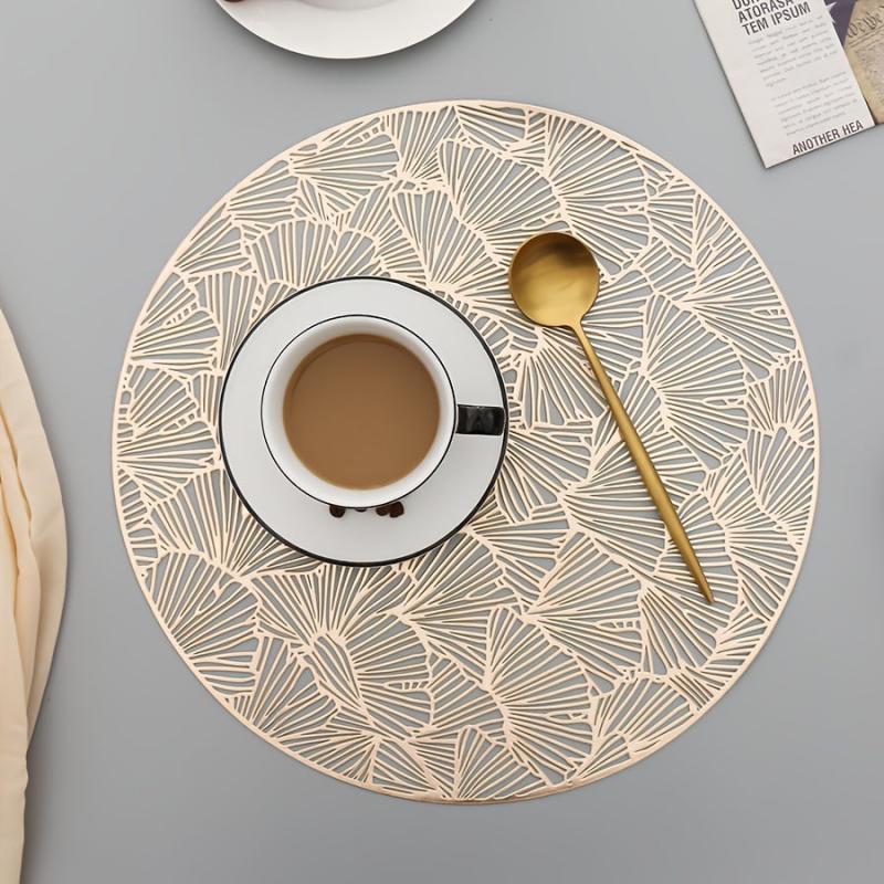 Round Bronzing Placemat Ginkgo Leaf Pattern Large Coaster