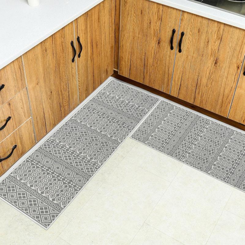 Boho Vintage Striped Kitchen Rug Absorbent Non Slip Stain Resistant