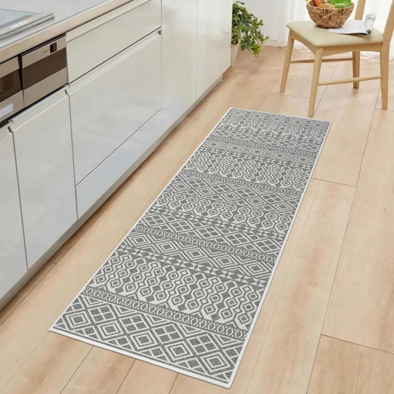 Boho Vintage Striped Kitchen Rug Absorbent Non Slip Stain Resistant