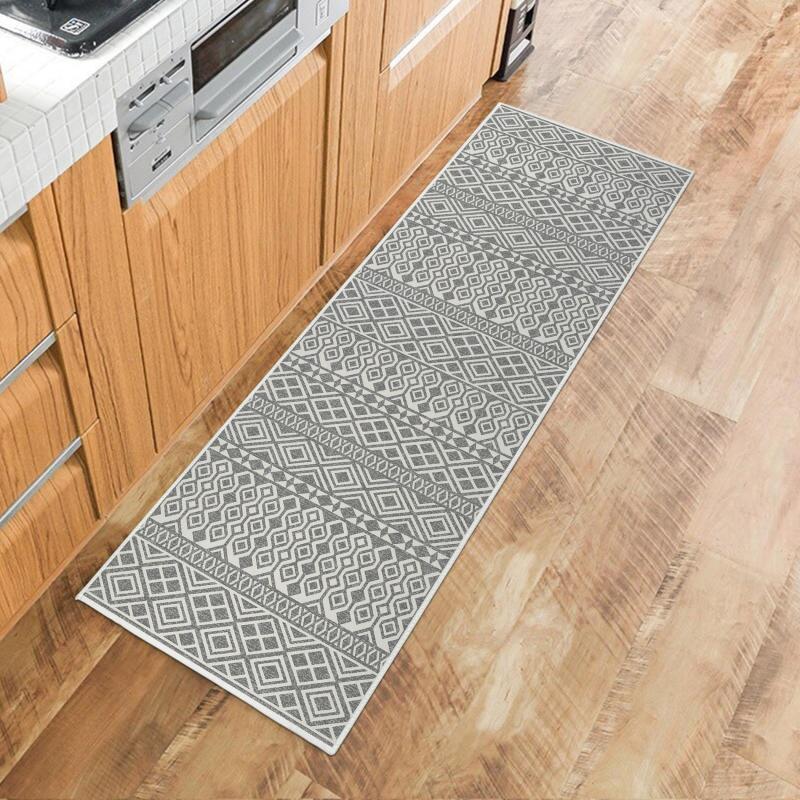 Boho Vintage Striped Kitchen Rug Absorbent Non Slip Stain Resistant