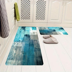 Abstract Turquoise & Gray Kitchen Rug