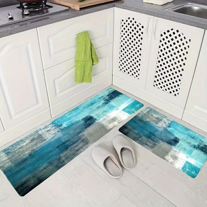 Abstract Turquoise & Gray Kitchen Rug