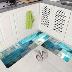 Abstract Turquoise & Gray Kitchen Rug