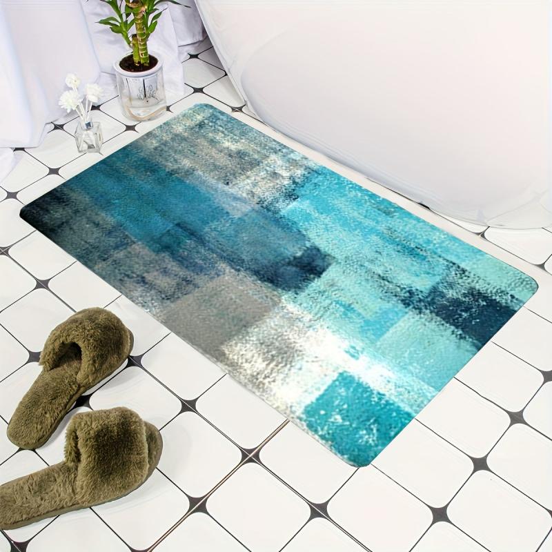 Abstract Turquoise & Gray Kitchen Rug