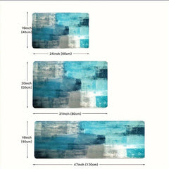 Abstract Turquoise & Gray Kitchen Rug