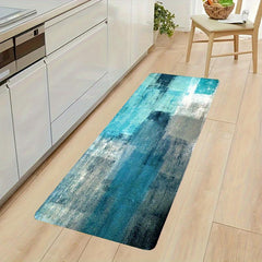 Abstract Turquoise & Gray Kitchen Rug