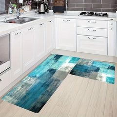 Abstract Turquoise & Gray Kitchen Rug