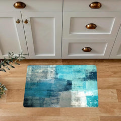 Abstract Turquoise & Gray Kitchen Rug