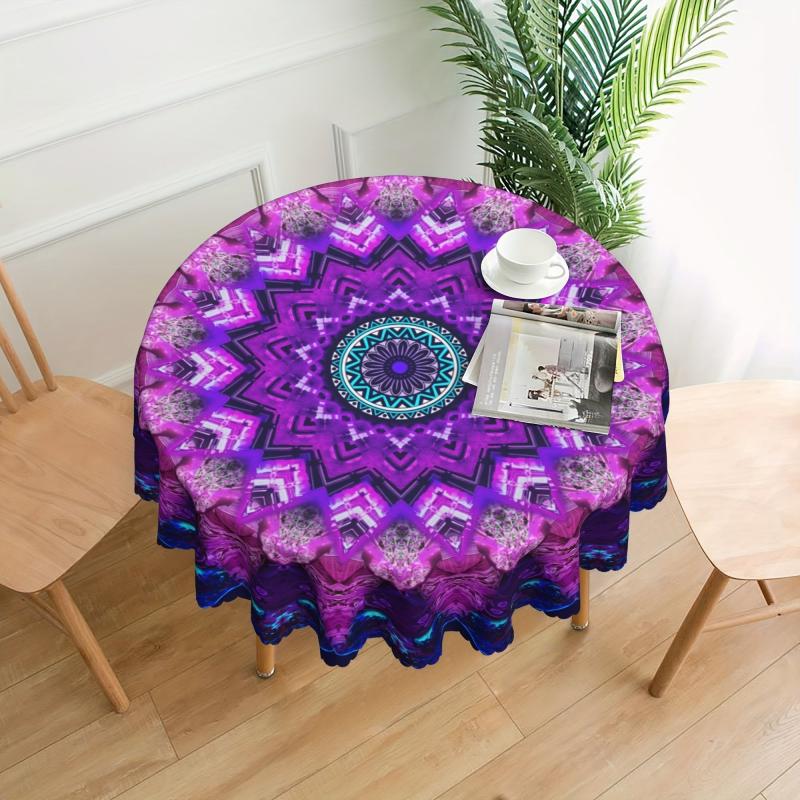 Boho Circle Table Cloth Stain-Resistant Water Repellent Round Tablecloth