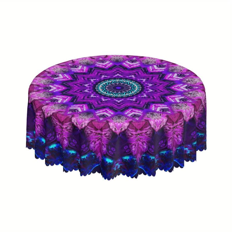 Boho Circle Table Cloth Stain-Resistant Water Repellent Round Tablecloth