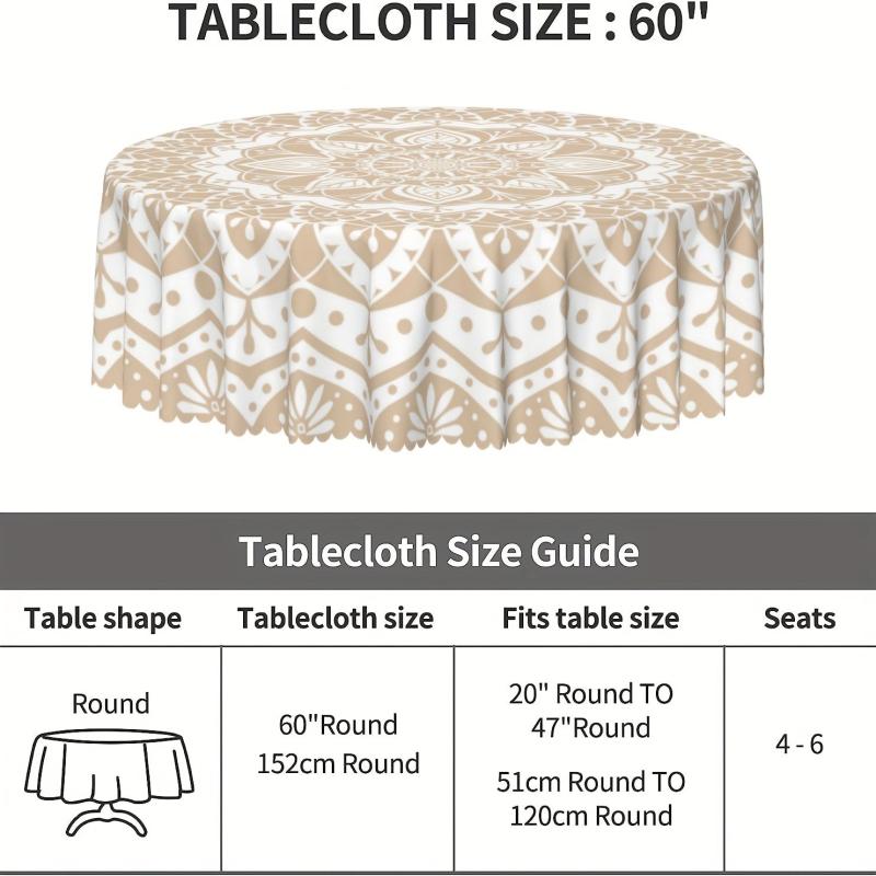 Boho Circle Table Cloth Stain-Resistant Water Repellent Round Tablecloth