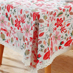 Chinese Flowers Tablecloth Cotton Blend for Party Picnic Dinner