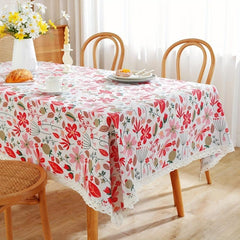 Chinese Flowers Tablecloth Cotton Blend for Party Picnic Dinner