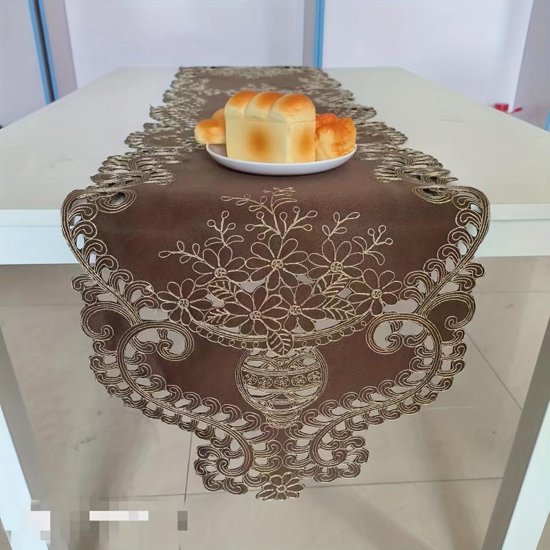 Polyester Table Runner European Embroidery Solid Table Cover