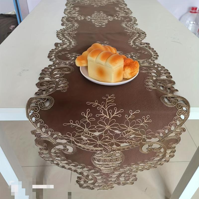 Polyester Table Runner European Embroidery Solid Table Cover