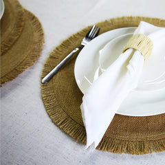 4pcs Natural Jute Tassel Placemats Round Linen Placemat