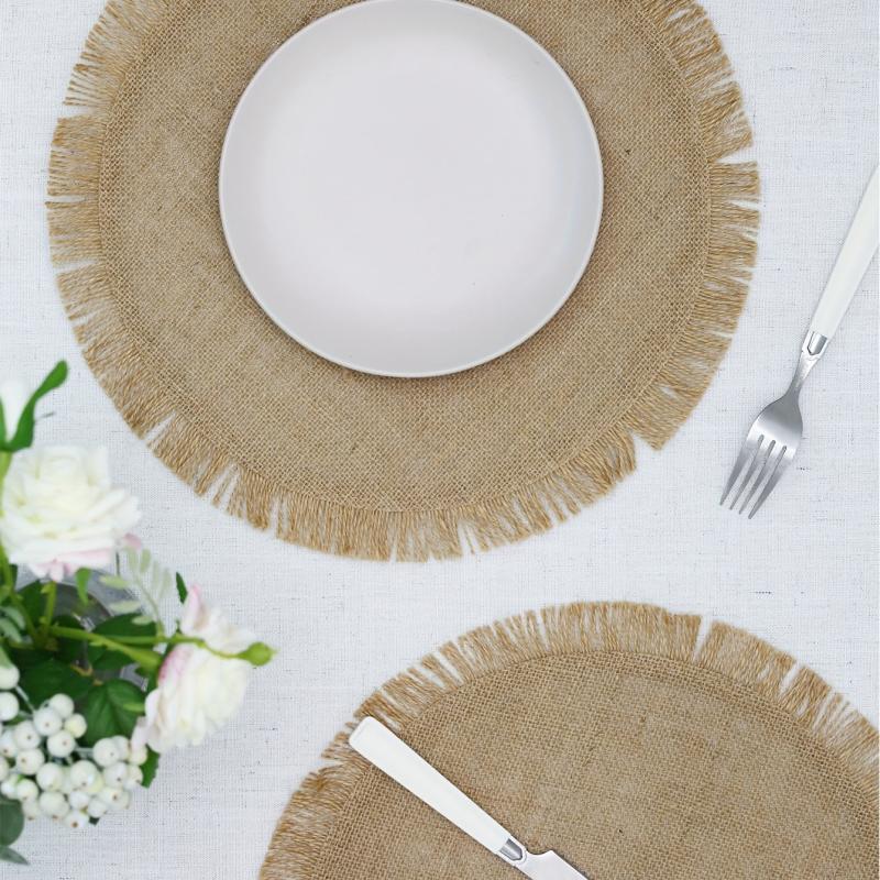 4pcs Natural Jute Tassel Placemats Round Linen Placemat