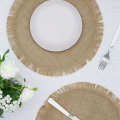 4pcs Natural Jute Tassel Placemats Round Linen Placemat