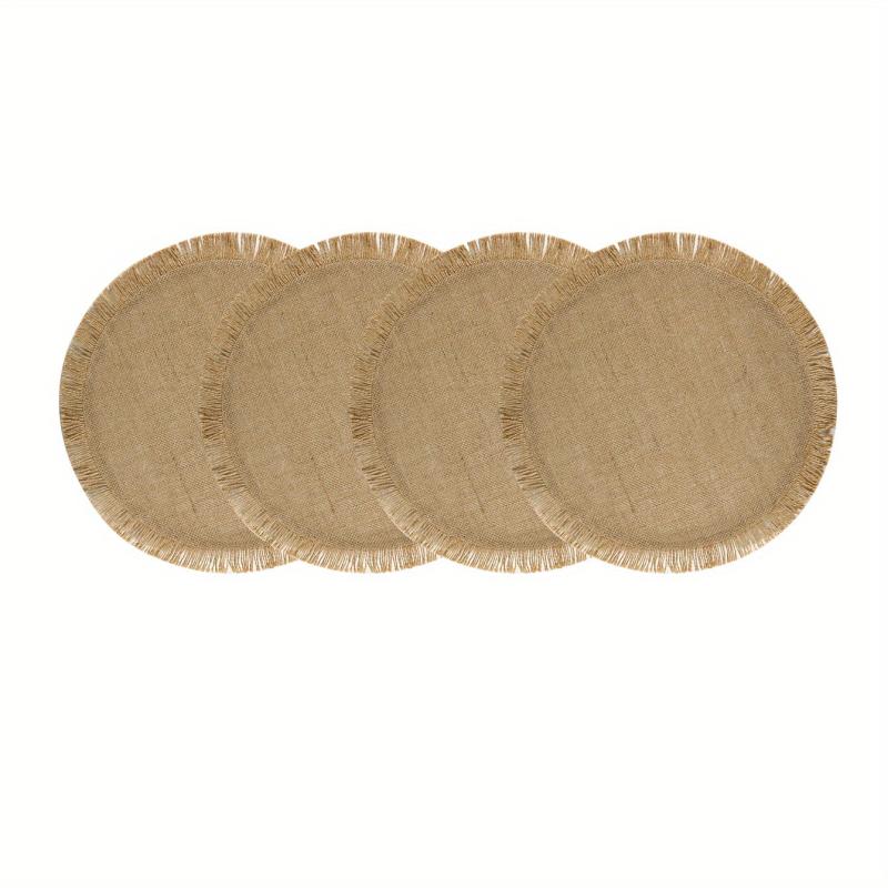 4pcs Natural Jute Tassel Placemats Round Linen Placemat