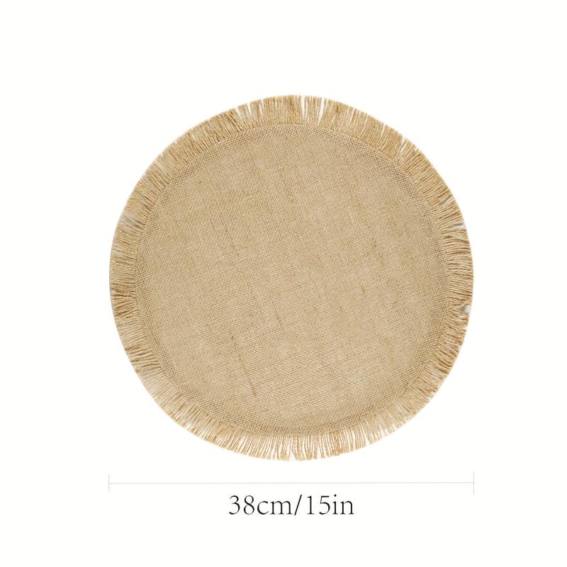 4pcs Natural Jute Tassel Placemats Round Linen Placemat
