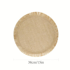 4pcs Natural Jute Tassel Placemats Round Linen Placemat