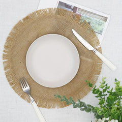 4pcs Natural Jute Tassel Placemats Round Linen Placemat