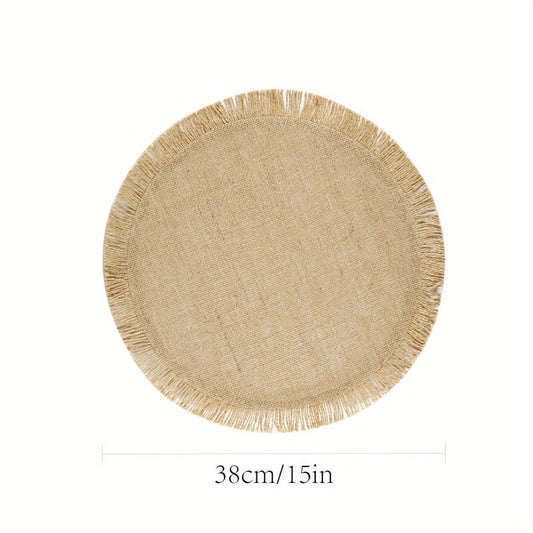 4pcs Natural Jute Tassel Placemats Round Linen Placemat
