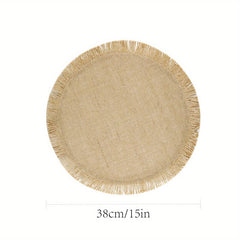 4pcs Natural Jute Tassel Placemats Round Linen Placemat
