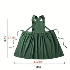 Ruffled Linen Apron X Back Apron with Pockets