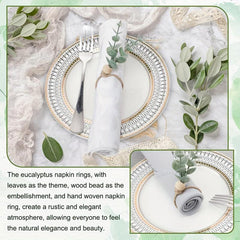 6pcs Eucalyptus Wooden Napkin Rings Boho Leaf Wood Bead Farmhouse Spring