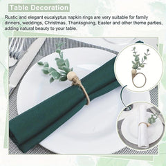 6pcs Eucalyptus Wooden Napkin Rings Boho Leaf Wood Bead Farmhouse Spring