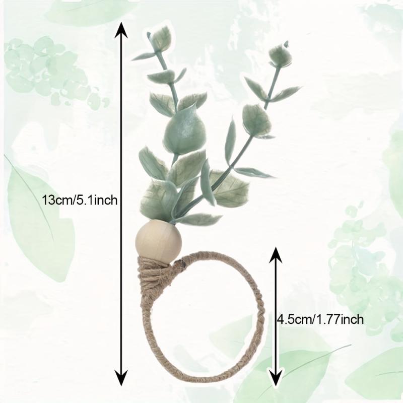 6pcs Eucalyptus Wooden Napkin Rings Boho Leaf Wood Bead Farmhouse Spring