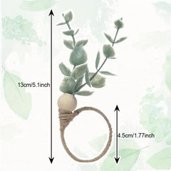 6pcs Eucalyptus Wooden Napkin Rings Boho Leaf Wood Bead Farmhouse Spring